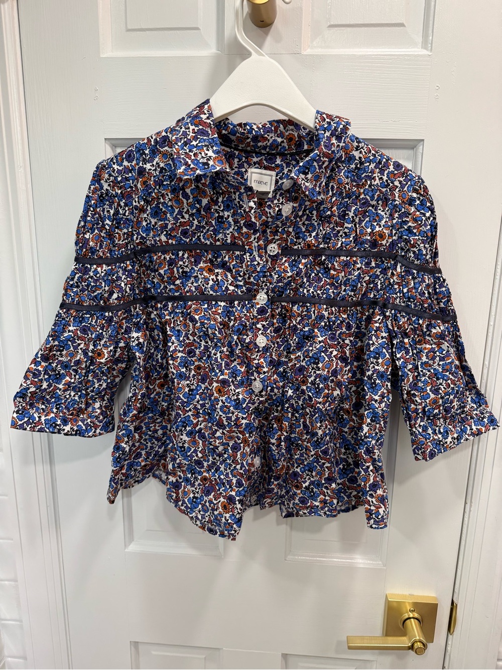 Maeve Floral Button-Front Blouse in Blue & Brown